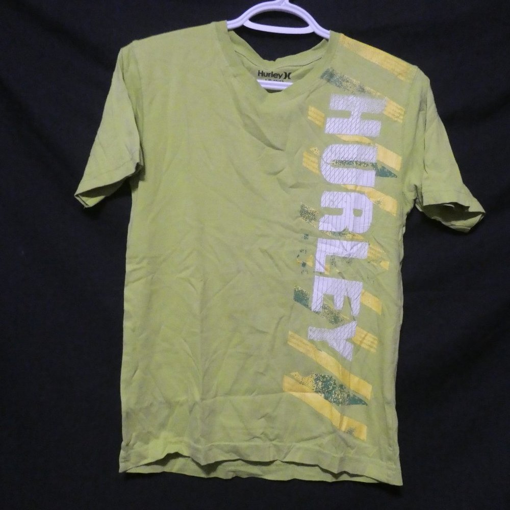 HURLEY | large 10-12 | 100% Cotton | Bright Green Graphic Crew Neck T-Shirt